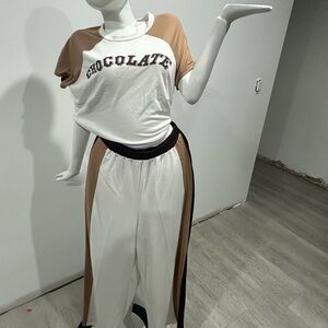Fashion Nova Two-Tone White and Brown Track Pantsuit